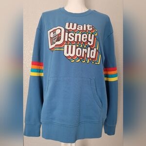 Disney World Retro Rainbow Logo Crewneck Sweatshirt - Blue - Large